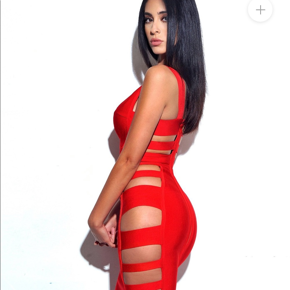 Miss circle bandage cutout red dress
